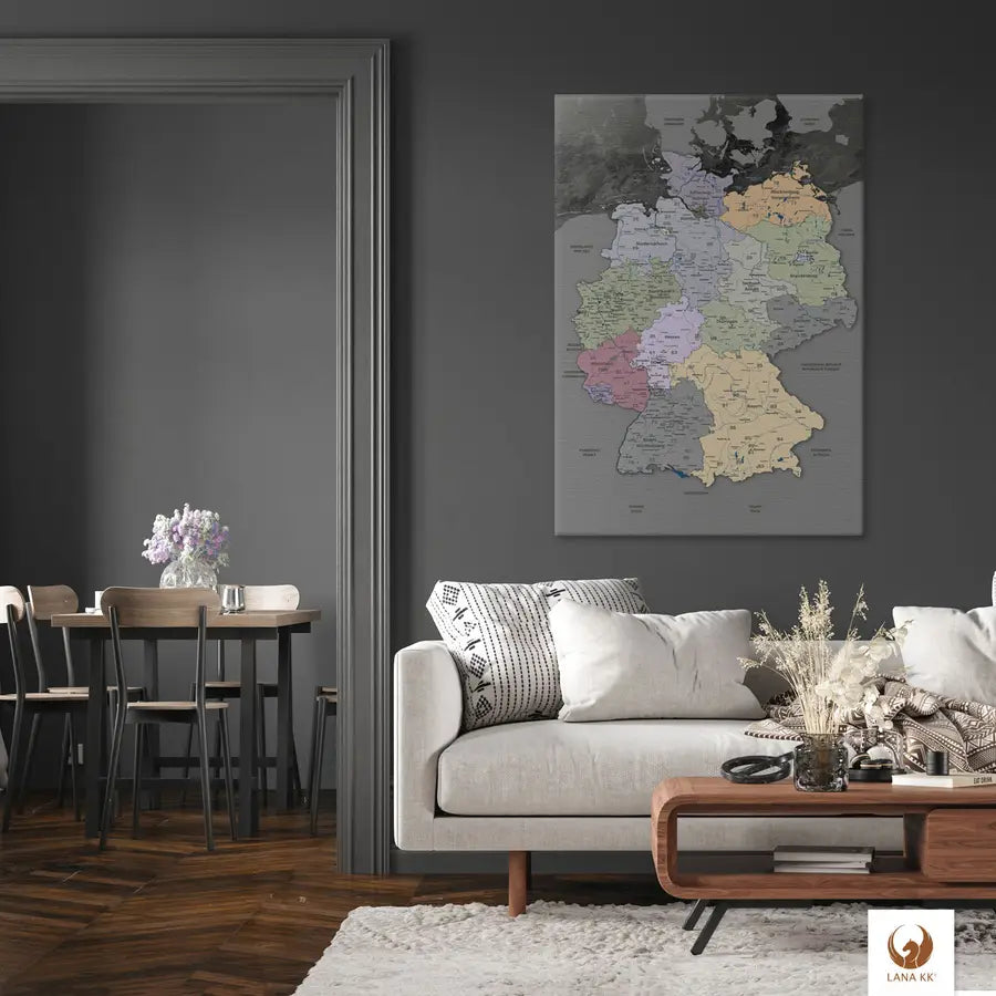 Egal in welchen Raum Du Deine Deutschlandkarte Edelgrau platzierst, sie wird immer die Blicke auf sich ziehen.