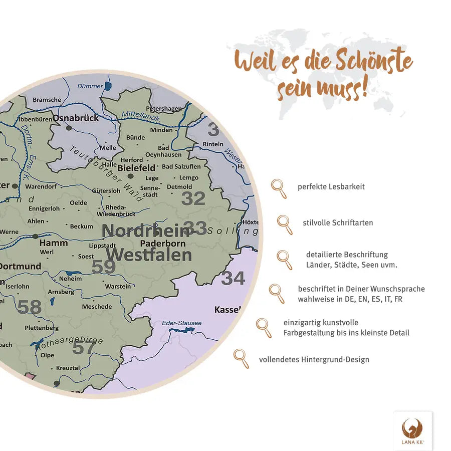 Weil es die Schönste sein muss! Deine Deutschlandkarte Edelgrau besticht mit perfekter Lesbarkeit, Detailreichtum und vollendetem Hintergrund-Design.