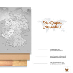Deine Deutschlandkarte Hellgrau ist stabil konstruiert und ist optimal zum Pinnen Deiner Reiseziele.