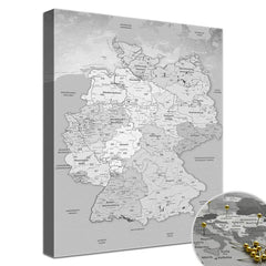 Leinwandbild - Deutschlandkarte Hellgrau  - Pinnwand