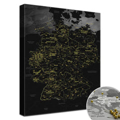 Leinwandbild - Deutschlandkarte Noir  - Pinnwand