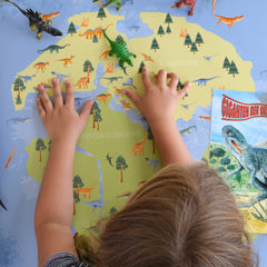 Weltkarte Dinosaurier fuer Kinder zum Lernen und entdecken