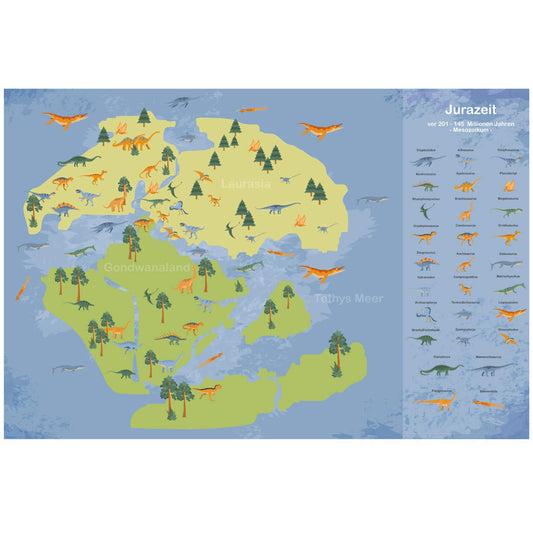 Weltkarte Dinosaurier - Jura Zeit