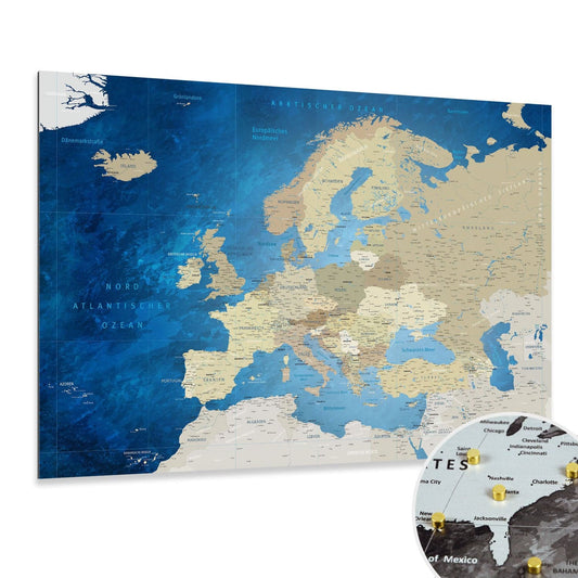 Deine Europakarte als Magnetboard zum Markieren deiner Reiseziele mit Magneten oder Stickern.