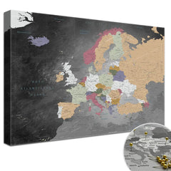 Leinwandbild - Europakarte Schiefergrau - Pinnwand