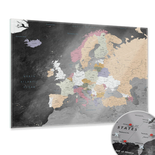 Magnetisches Glasbild – Europakarte Schiefergrau