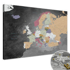 Leinwandbild - Europakarte Schiefergrau - Pinnwand