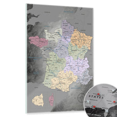 Magnetisches Glasbild - Frankreichkarte Edelgrau