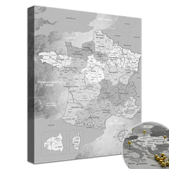 Leinwandbild - Frankreichkarte Hellgrau  - Pinnwand