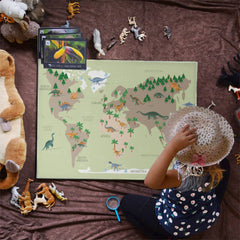 Weltkarte Kinder Grün - Dinosaurier, Englisch