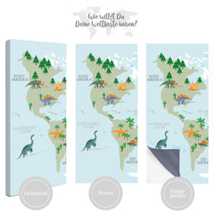 Weltkarte Kinder Hellblau - Dinosaurier, Deutsch