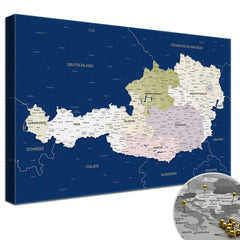 Leinwandbild - Österreichkarte Blau - Pinnwand