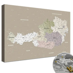 Leinwandbild - Österreichkarte Grau Sand - Pinnwand