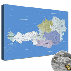 Leinwandbild - Österreichkarte Hellblau - Pinnwand