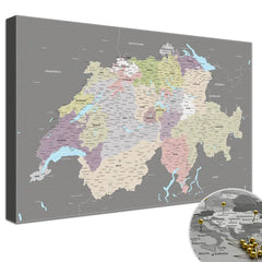 Leinwandbild - Schweizkarte Graphit Grau - Pinnwand