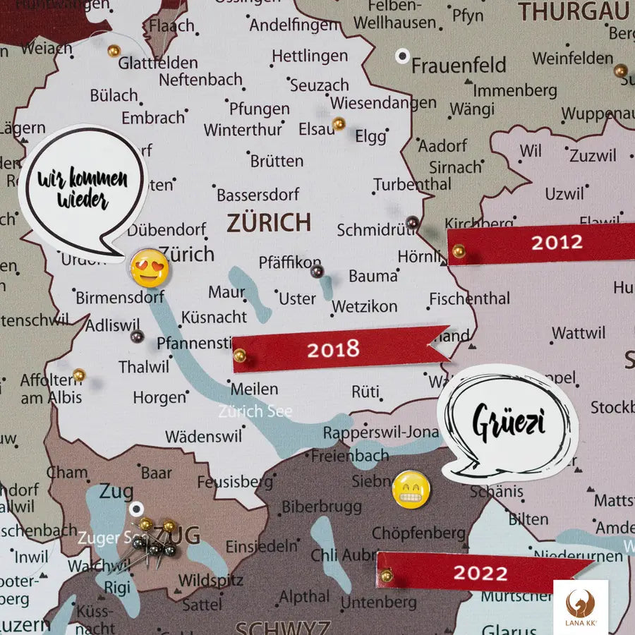 Deine Schweizkarte Kolonialrot ist stabil konstruiert und ist optimal zum Pinnen Deiner Reiseziele.