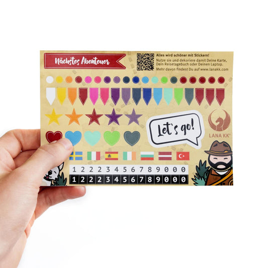 Dein Starterkit Poster beinhaltet ein Stickerset zum Markieren Deiner Abenteuer.