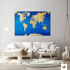 Die Welt als Zentrum Deiner Wohnung. Deine Weltkarte Blau für sich mit ihren ausgewogenen Farben ideal in Dein Wohnkonzept ein.