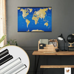 In deinem stilvollen Arbeitszimmer findet deine Weltkarte Blau als Poster den perfekten Platz. Sie ist nicht nur ein Dekorationsstück, sondern lässt deine Reisen immer wieder lebendig werden. Markiere mit Stickern und klebe kleinen Fotos an als interaktive Chronik deiner Abenteuer. Mit Posterschienen kannst du schick und super einfach deine Weltkarte als Poster an die Wand hängen.