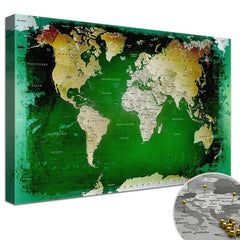 Leinwandbild - Weltkarte Grün - Pinnwand