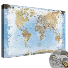 Leinwandbild - Weltkarte Ice - Pinnwand