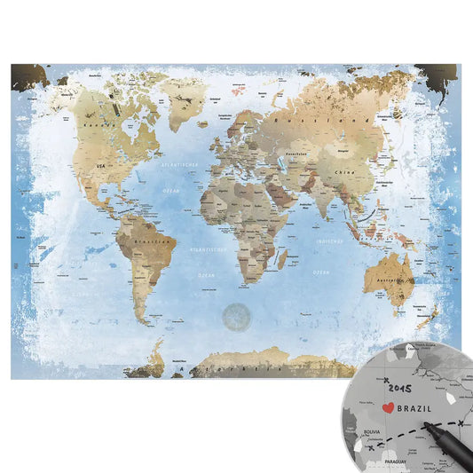 Schnapp dir deine Weltkarte Ice als Poster und beginne damit, deine eigenen Abenteuer festzuhalten. Gedruckt auf Premium Posterpapier mit 250 g/m² und einer satinieren Oberfläche, wird sie deinen Raum zum Strahlen bringt. Und weil wir wissen, dass du Feinheiten liebst, ist alles mit detaillierter Beschriftung in versehen. Obendrauf gibt’s Sticker, mit denen du direkt loslegen kannst, um deine Reiseziele zu markieren.
