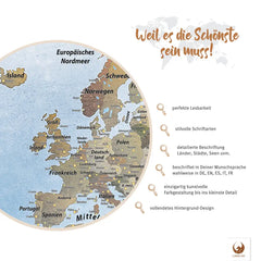 Deine Weltkarte Ice als Poster wartet darauf, mit deinen Erinnerungen gefüllt zu werden. Mit perfekter Lesbarkeit und stilvollen Schriftarten ist sie schön und ideal zur Reiseplanung. Jedes Land, jede Stadt und die dazugehörigen Gewässer sind mit Liebe zum Detail beschrieben. Du hast die Wahl deiner bevorzugten Sprache - auf Deutsch, Englisch, Spanisch, Italienisch oder Französisch.