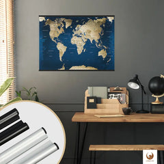 In deinem stilvollen Arbeitszimmer findet deine Weltkarte Ocean als Poster den perfekten Platz. Sie ist nicht nur ein Dekorationsstück, sondern lässt deine Reisen immer wieder lebendig werden. Markiere mit Stickern und klebe kleinen Fotos an als interaktive Chronik deiner Abenteuer. Mit Posterschienen kannst du schick und super einfach deine Weltkarte als Poster an die Wand hängen.