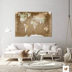 Die Welt als Zentrum Deiner Wohnung. Deine Weltkarte Oldstyle für sich mit ihren ausgewogenen Farben ideal in Dein Wohnkonzept ein.