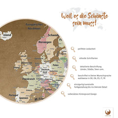 Weil es die Schönste sein muss! Deine Weltkarte Oldstyle besticht mit perfekter Lesbarkeit, Detailreichtum und vollendetem Hintergrund-Design.