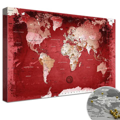 Leinwandbild - Weltkarte Red - Pinnwand
