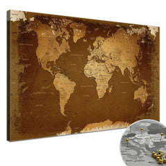 Deine Weltkarte Retro als Premiumleinwand mit 2 cm breiten Rahmen.