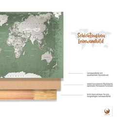 Leinwandbild - Weltkarte Salbei - Pinnwand