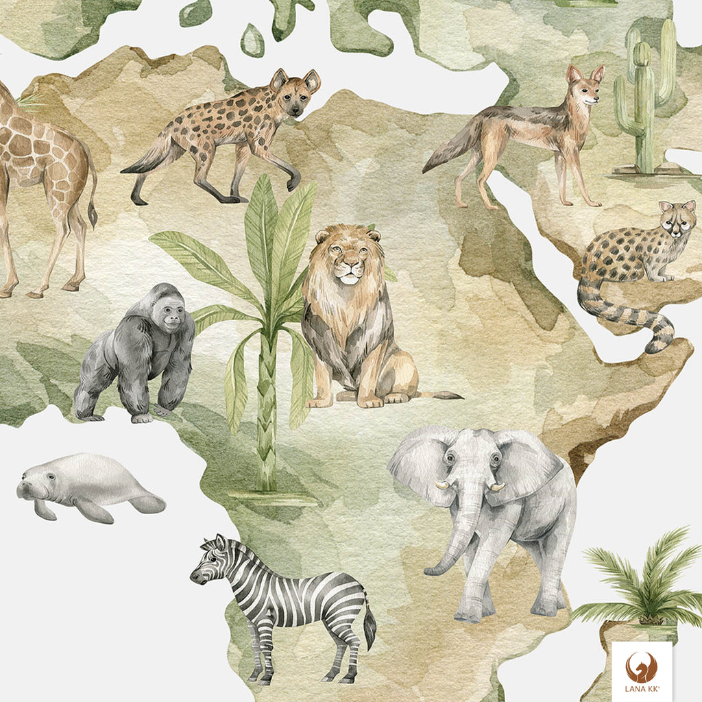 Entdeckt gemeinsam  Deine Tierweltkarte wo Löwen, Gorillas, Elefanten und viele weitere Tiere leben.