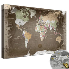 Leinwandbild - Weltkarte Used - Pinnwand