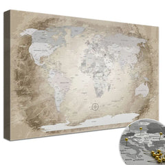 Leinwandbild - World Map Beige - Pinnwand