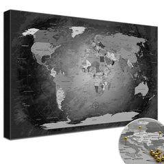 Leinwandbild - World Map Black And White - Pinnwand