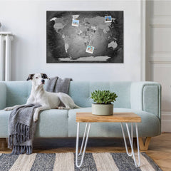 Leinwandbild - World Map Black And White - Pinnwand
