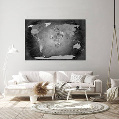 Leinwandbild - World Map Black And White - Pinnwand