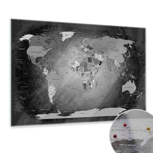 Magnetisches Glasbild - World Map Black & White
