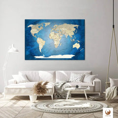 Die Welt als Zentrum Deiner Wohnung. Deine World Map Blue Ocean für sich mit ihren ausgewogenen Farben ideal in Dein Wohnkonzept ein.