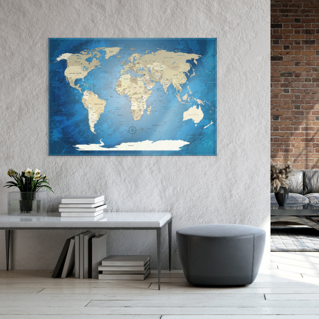 Magnetisches Glasbild - World Map Blue Ocean