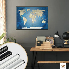 In deinem stilvollen Arbeitszimmer findet deine World Map Blue Ocean als Poster den perfekten Platz. Sie ist nicht nur ein Dekorationsstück, sondern lässt deine Reisen immer wieder lebendig werden. Markiere mit Stickern und klebe kleinen Fotos an als interaktive Chronik deiner Abenteuer. Mit Posterschienen kannst du schick und super einfach deine Weltkarte als Poster an die Wand hängen.