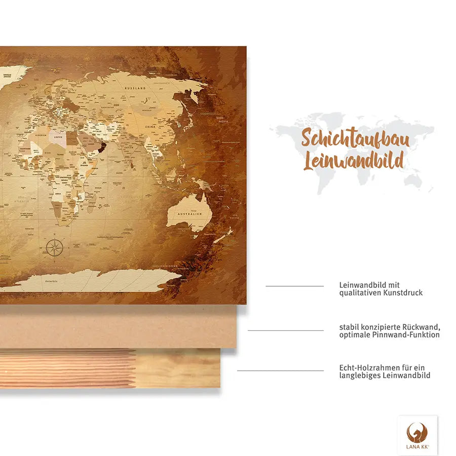 Deine World Map Braun Colorful ist stabil konstruiert und ist optimal zum Pinnen Deiner Reiseziele.