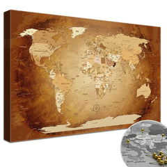 Leinwandbild - World Map Braun Colorful - Pinnwand