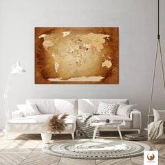 Die Welt als Zentrum Deiner Wohnung. Deine World Map Braun Colorful für sich mit ihren ausgewogenen Farben ideal in Dein Wohnkonzept ein.