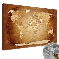 Deine World Map Braun Colorful als Premiumleinwand mit 2 cm breiten Rahmen.