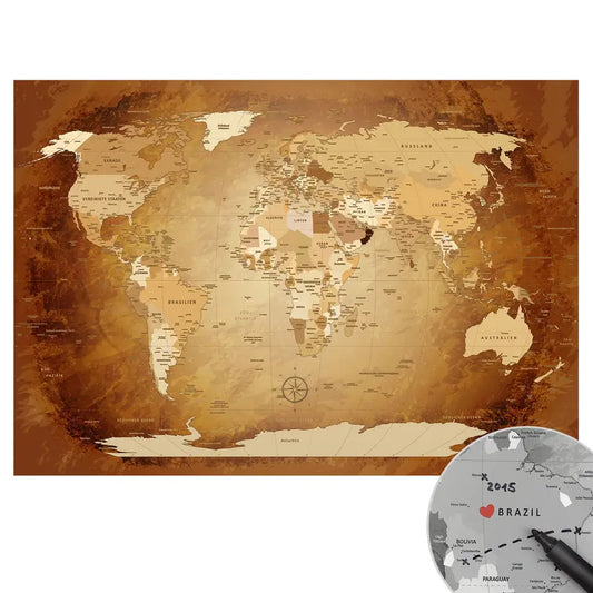 Schnapp dir deine World Map Braun Colorful als Poster und beginne damit, deine eigenen Abenteuer festzuhalten. Gedruckt auf Premium Posterpapier mit 250 g/m² und einer satinieren Oberfläche, wird sie deinen Raum zum Strahlen bringt. Und weil wir wissen, dass du Feinheiten liebst, ist alles mit detaillierter Beschriftung in versehen. Obendrauf gibt’s Sticker, mit denen du direkt loslegen kannst, um deine Reiseziele zu markieren.