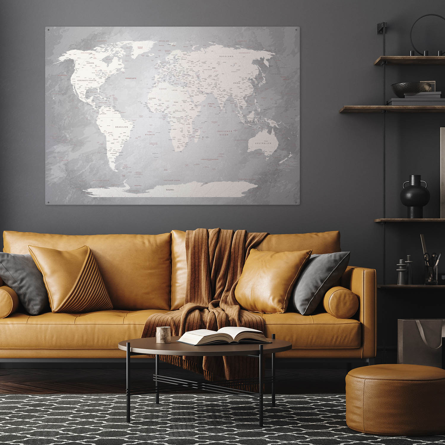 Deine World Map Champagner als Blechschild passt perfekt in jeden Raum.