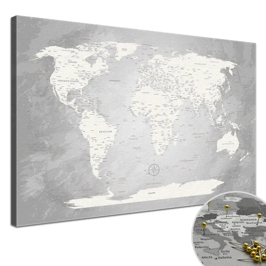 Deine World Map Champagner als Premiumleinwand mit 2 cm breiten Rahmen.